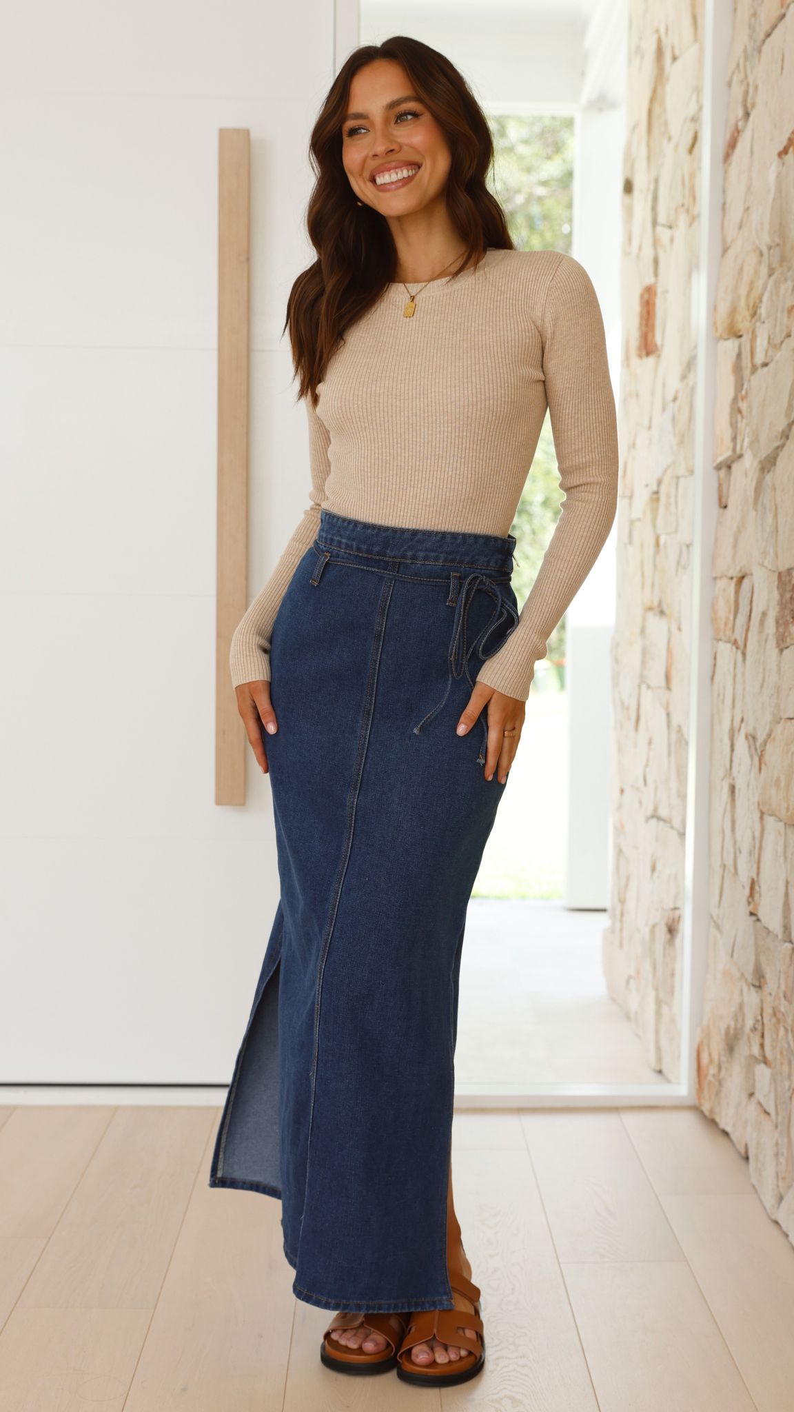 Kahlilia Maxi Skirt - Mid Blue Denim